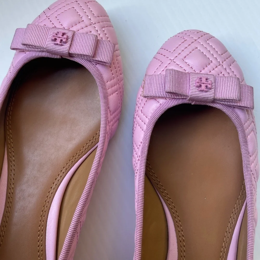 Tory Burch Marion Quilted Ballet Flats in Powder Puff Pink